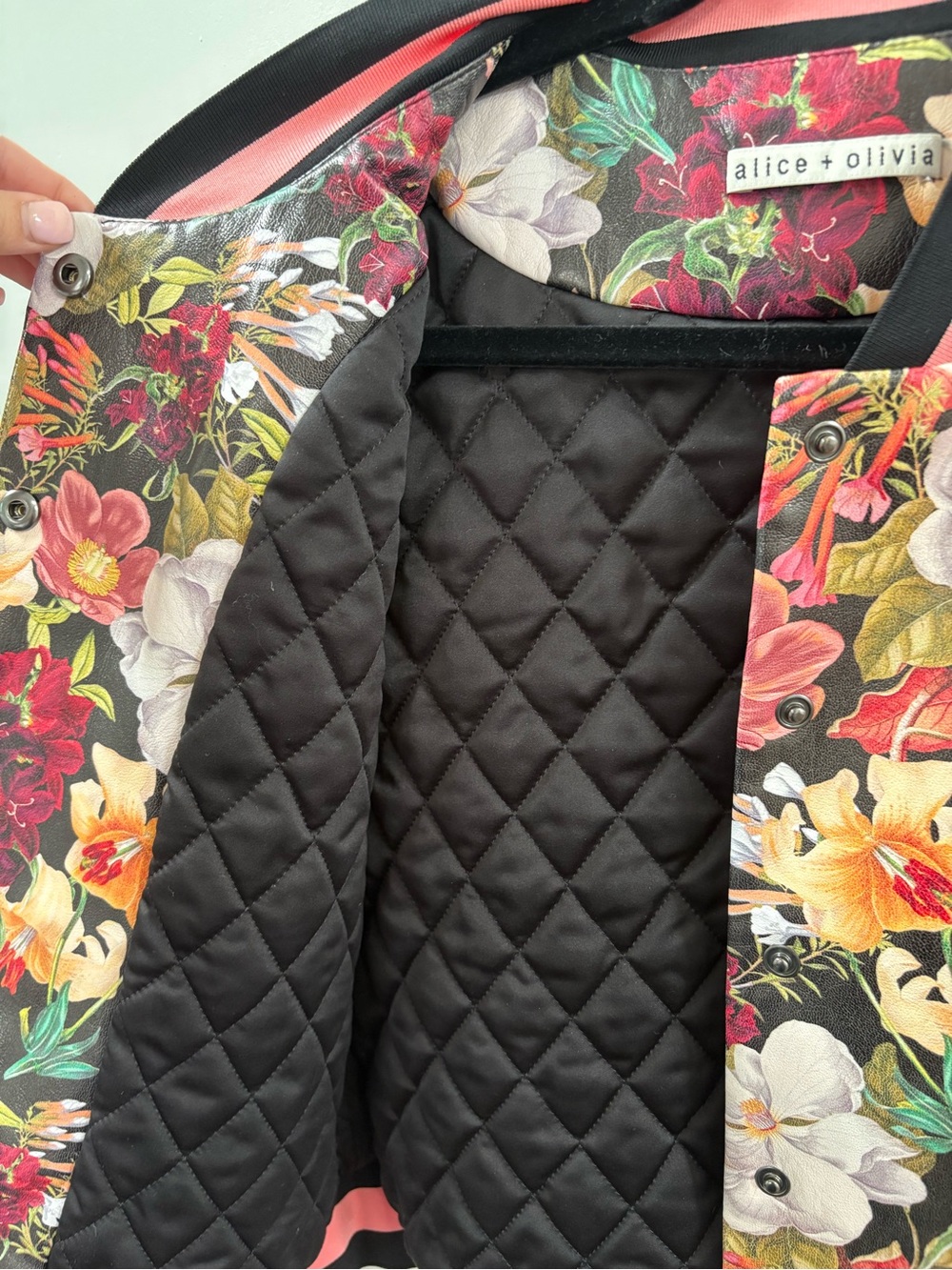 alice + olivia Black Floral Bomber Jacket - Picture 5 of 6